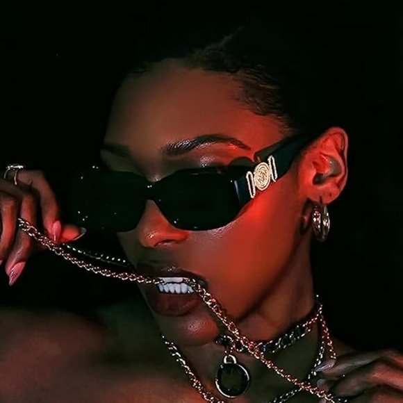 Retro trendy rectangle sunglasses